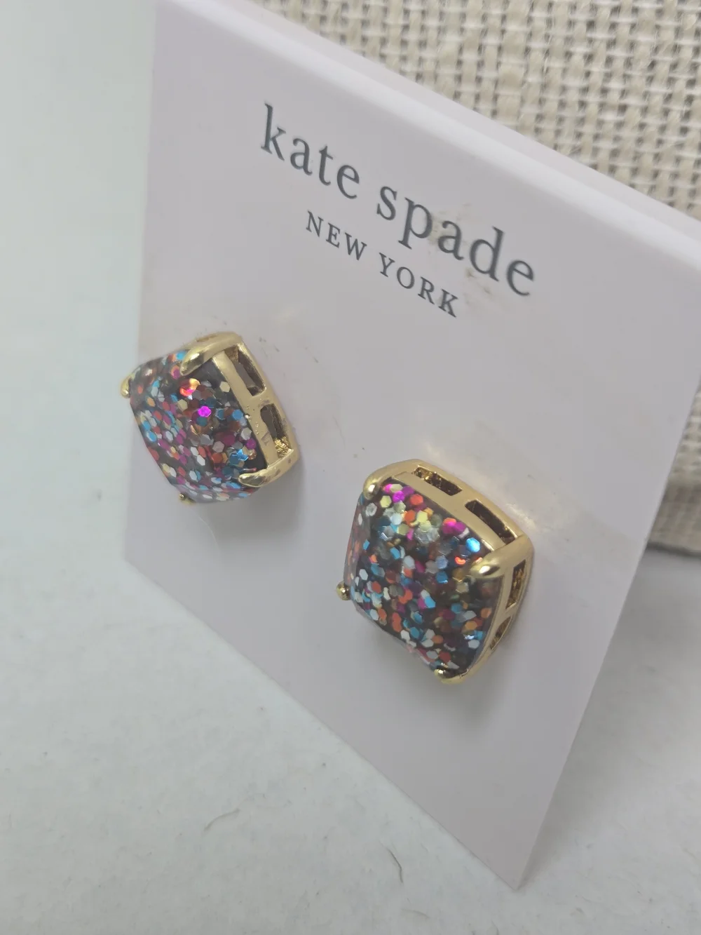 kate spade Multicolor Glitter Square Stud Earrings